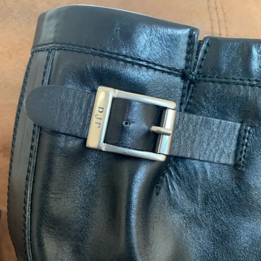 Donald J. Pliner Black Leather Square-Toe Buckle Boots
